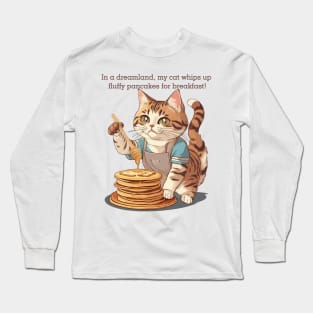 Cute Cat Whips Up Pancakes For Breakfast Long Sleeve T-Shirt